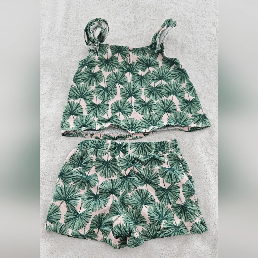 Janie and Jack Pink and Green Tropical Palm Matching Set